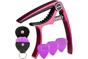 MEELAND Capodastre en aluminium violet pour guitare acoustique/guitare électrique/ukulélé/basse avec médiators et support de médiators en cuir et extracteur de broches de pont inclus (rose)