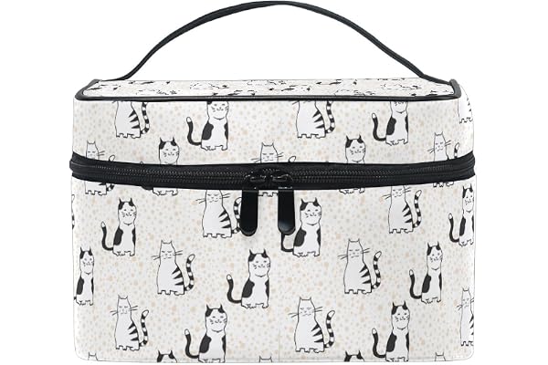 Trousse de Maquillage Femmes, Chat Trousse de Toilette Femmes Voyage Grande Poignée Compartiments pour Femme et Fille