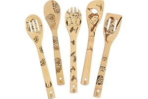 PULUOLE Lot de 5 cuillères en bois brûlé Star Wars pour homme, cadeaux de cuisine amusants pour homme, cadeaux de bébé Yoda pour femme, spatules en bois fendues pour décoration de cuisine Starwars