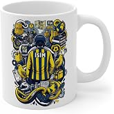 Kurye Meslek Taraftar Temalı Kurye Kupa Bardak | Taraftar Meslek Temalı Kupa Bardak | Hediye Mug (Fenerbah&ccedil;e Temal, Beyaz)