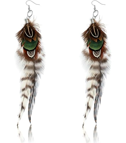 thumbnail interactive-video image 1 of 5-Inch Vintage Gold Art Deco Feather Earrings - Boho Clip-Ons With Natural Pheasant Feathers 1 of 2