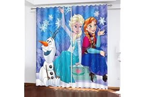 SNcek Anime Blackout Curtain Set, Anime Anna and Elsa Olaf Opaque Curtains for Children's Room, Living Room, Bedroom Decoration, 150x166cm(BxH)/ 75x166cmx2