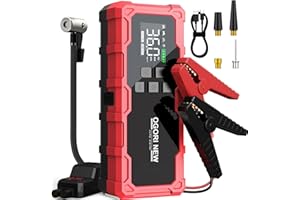 OGORI New Booster Batterie Voiture 6000A, Démarreur de Voiture(8.0L Diesel/10.0L Gaz) avec Gonfleur,12V Jump Starter avec Port de Charge USB,lumière LED,Pince Intelligente avec Écran