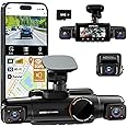 4K Dash Cam Front and Rear Inside, 4K+1080P*2 Dash Camera for Cars, 360° 4 Channel 3K+1080P*3 Car Camera, 5GHz Wi-Fi GPS Module, Include 64GB SD Card, Voice Control, Night Vision, 24H Parking Mode V90