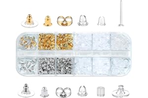 Canollo 12 Styles Ohrstecker Verschluss, 600 Stück Ohrring Verschluss, Ohrringheber und Ohrläppchenhalter, Veiche Silikon Sicherheitsverschlüsse Ohrringstecker, Metall Ohrringe Stecker Verschlüsse