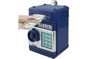 HUSAN Hucha electrónica para niños con código electrónico de cerditos, Mini cajero electrónico para Monedas ATM, Caja de Monedas, Juguete Divertido Regalo (Azul Marino)