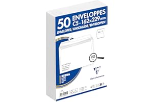 Clairefontaine 2542C – Zestaw 50 białych kopert C5-162x229mm – Samoprzylepne – 90g/m²