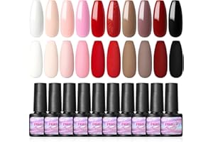 COSCELIA 10 Couleurs Lot de Vernis Semi Permanent Manucure Nail Art Soak off Vernis à Ongle Blanc Rose Rouge UV LED Kit Gel pour DIY