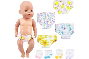 Xerteam 4 Puppenwindeln 4 Paar Puppensocken für Baby Puppen 30-43 cm, 8 Stück Puppenzubehör, Wiederverwendbar Puppen Windel Socken für 14-18" Puppen