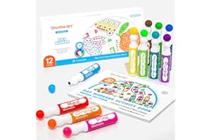 Shuttle Art Marqueur à Point Lavable, 12 Couleurs Dot Marker(40ml chacun) avec 1 Livre de Coloriage, Feutre Bébé Non Toxique, Bingo Dabber pour Activité Créative pour Enfants Education Précoce
