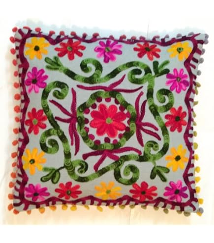 Housse Coussin Mandala 60x60 Cm Boho – Coton Brodé Miroirs, Style Indien Takiya, Vegan & Artisanale