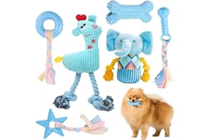 HRTTSY 6 Pack Puppy Toys From 8 Weeks Small Dog Chew Toys Cute Rubber & Soft Plush Squeaky Dog Toy Set Interactive Fun Gift Puppy Teething Toys Boy Puppies Boredom Chewing Toys Blue