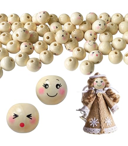 90 Stück Holzkugeln Mit Loch 20mm | Holzperlen Mit Gesicht | Für DIY Schmuck & Home Decor
