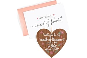 NEZYO Will You Be My Maid of Honour Gifts Bridesmaid Proposal Cards Wooden Hanging Heart Plaque Gift Bridesmaid Cards with Envelopes Wedding Friendship Gift Sign for Sister Friends Family (Maid of Honour)