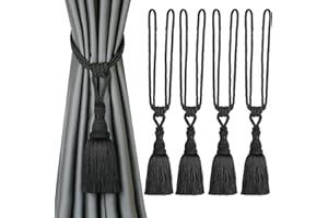 BEL AVENIR - Alzapaños decorativos para cortinas, hechos a mano, elegantes lazos de cuerda, borlas para cortinas (negro, 4)