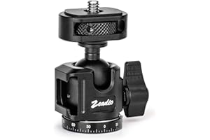 Zeadio Rotule à Filetage 1/4" et 3/8" - Tête Panoramique 360° en Métal Profesionnelle pour Trépied, Appareils DSLR, Stabilisateur et Caméras d'action etc (Moyen)