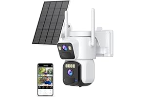 Reobiux Camara Vigilancia WiFi Exterior,2.5K con Solar, Lente Dual, Camaras De Vigilancia Sin Cables 2.4G WiFi, Detección Movimiento PIR, Audio Bidireccional, Visión Nocturna Color,IP66