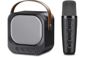 GJCrafts Karaoke Speakers Children Bluetooth Karaoke Machine mit Wireless Mikrofonen, Mini Tragbarer Karaoke System mit TF, Karaoke Anlage für Kids, MP3 Player Boxes, Speaker Box Gifts(Schwarz)