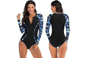 TDHLW Femme Combinaison NéOprèNe Une PièCe Combinaison Courte Thermique Manches Longues Fermeture éClair Avant Combinaisons d'eau pour PlongéE Surf Kayak Canoë Snorkeling,Bleu,L