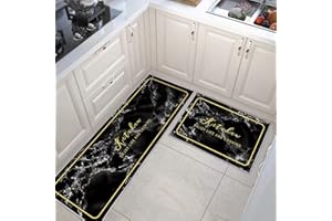 PQCXXA Set di 2 tappeti da cucina neri divertenti decorazioni da cucina, antiscivolo, super assorbente, per lavello, cucina, corridoio, lavandino, lavanderia (marmo nero, 43 x 150 cm+43 x 75 cm)