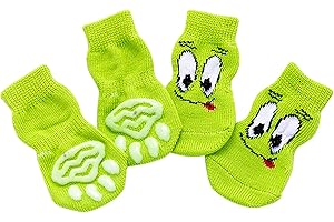 DINGLONG BEAUTÉ Chaussettes Antidérapantes 6 Tailles pour Chien et Chat, Chaussette Chien, Avec patins en caoutchouc, Protège les pattes de l’animal, convient pour les petits ou gros chiens et chats (Vert, M)