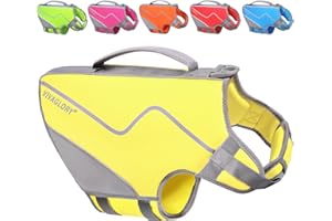 VIVAGLORY Life Jacket for Dogs of Sports Style, Heavy Duty Pet Safety Vest, Comfortable Neoprene Lifejackets with Hook & Loop Closure, Yellow, Medium
