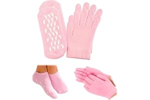 JUGCUT 4Pcs Foot Moisturiser Gel Socks with Gel Gloves Silicone Pedicure Moisturizing Socks and Women Dry Hands Beauty Effective in Repair Softening Dry and Chapped Hands and Feet Skin Care-Pink