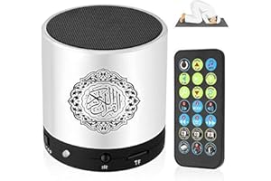 Anlising Haut-Parleur du Coran Lecteur MP3,Traducteur Coran Remote Control Speaker,Haut-Parleur Numérique Coran,USB Haut-Parleur Portable Rechargeable avec Télécommande,8 Go TF FM(Argent)