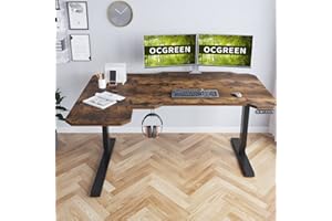 OCGREEN Biurko elektryczne o regulowanej wysokości z blatem do splicingu, 2-krotne biurko teleskopowe z kontrolą pamięci (kształt 150 l, rustykalny brąz)