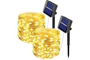 ooklee Solar Powered String Lights,Solar Fairy Lights Warm White,10 Meters/ 33Ft 100LEDS / 8 Modes,Waterproof Copper Wire Lighting for Indoor，Outdoor，Wedding，Patio，Home，Garden Decoration