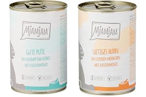 MjAMjAM - nourriture humide premium pour chats - emballage mono I - au poulet et à la dinde, pack de 6 (6 x 400 g), sans céréales avec supplément de viande