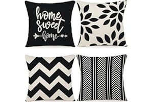 ZWJD Federe Confezione da 4 Decorativi Copricuscini Fodere Cotone Biancheria 50x50cm Quadrate per Cuscino per Divano Sedia Cuscini Camera da Letto Cuscini Arredo (50x50cm, nero)