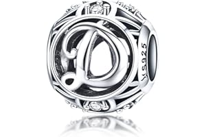 LaMenars Letras Abalorios Charms Originales Plata de Ley 925 Colgantes de Alfabeto A-Z con Circonita Cúbica para Pandora & Europeo Pulseras Brazaletes Collares para Mujer