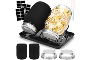UCAMP Bocal de germination de graines, Kit de Germination de graines avec couvercles en Acier Inoxydable Supports et germinateur,Pour la germination des graines Verre à Germer Élever des Germes
