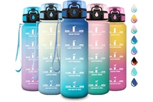 KOLLYKOLLA Gourde Sport 1L, Gourde avec Filtre, sans BPA, Bouteille d'eau de Motivation avec Marqueur de Temps, Étanche et Réutilisable, Bouteille Réutilisable pour l'école, Sport, Bureau, Yoga, Camping