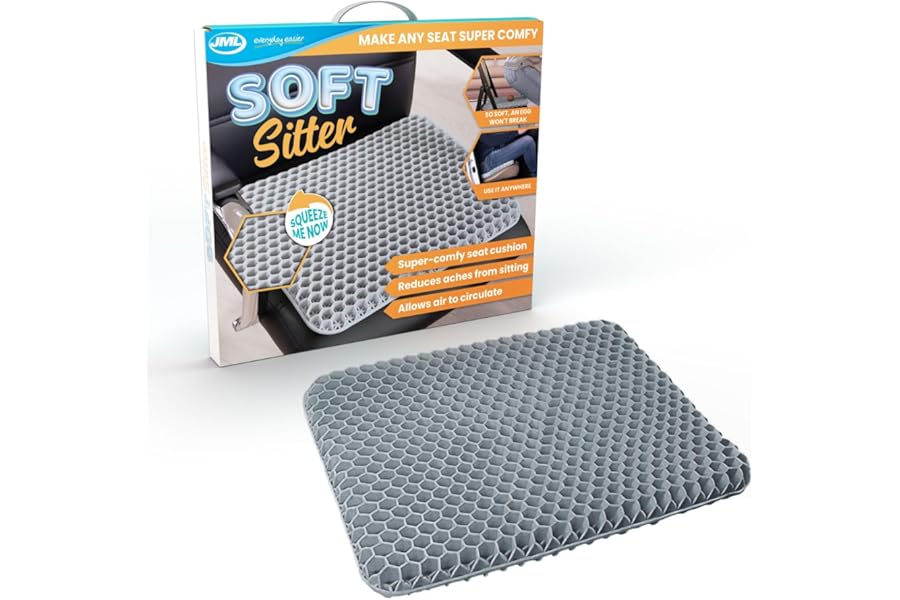 JML Soft Sitter Honeycomb Cushion - Gel Seat Cushion for Support and Flexibility, Home, Office, Gaming and Car Seat Pads - Lightweight, Durable, Breathable for All-Day Comfort and Posture, Grey