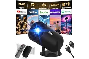 AGIMA [App Intégrée] Mini Vidéoprojecteur 1080P 4K Supporte Mini Projecteur Portable, Dual Contrôle avec Souris Android TV WiFi 6 BT5.2 180° Rotation Compatible Con HDMI/TV Stick/USB/Laptop, Noir