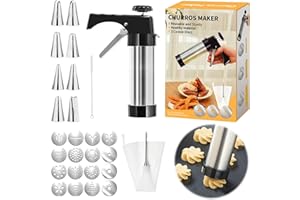HUAMUDM Biscuit Maker,Prensa para Galletas de Acero Inoxidable, Máquina de Prensado de Galletas, Prensa de Galletas, Máquina Galletas Molde para Repostería， con 16 Moldes De Disco y 8 Boquillas Prensa