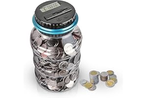 AOZBZ Digital Coin Bank, 1.8L Electronic Money Bank Automatic Counting Jar Box for Kids and Adult, Piggy Bank Coin Bank Money Coin Saving Pot Container with LCD Display for Girls Boys Kids