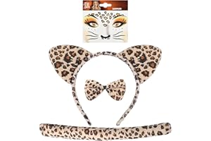 IHLOOTD Costume Leopardata Bambina, Set di Costumi Gatto con Cerchietti Orecchie da Gatto Coda Papillon e Adesivi Viso, Leopardo, Accessori Costume Cosplay di Halloween Carnevale per Ragazze Donna
