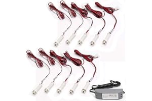 LOOPS 10x Round LED Mini Plinth Light Kit | Stainless Steel & Cool White | Bathroom & Kitchen Skirting Kickboard Spot Lights | Recessed/Flush Cabinet Counter Panel Lighting