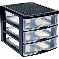 Cassettiera Tradineur 3 Cassetti - Rattan Plastica, Organizer Bagno O Camera, Antracite, 46.5x36.5x36.5cm - Foto 3