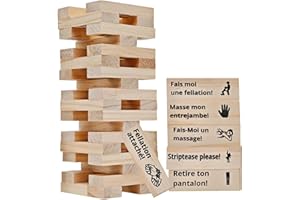 Sternstunde Français Jeu de Tour de Blocs Coquins, 48 Blocs Bois Érotiques + Messages Français - Jeux Sexuelle Adulte Couple - Cadeau Couple Saint-Valentin - Jeu Érotique pour Nuits Passionnées