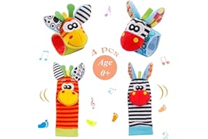 SYID Sensory Toys for Babies 0-6 Months: Baby Wrist and Ankle Rattles, Foot Finder Sock, Newborn Gifts, Hand and Feet Arm Wristband Strap Toy for 0 3 6 9 12 Months Infant Boys Girls
