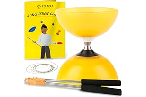 Diabolo Freizeitsport - Diabolo Set de Jonglage Professionnel - Roulement à Billes- Jaune - Baguettes en Aluminium - Ficelle de Remplacement Supplementaire - Guide inclu - pour PROFIS - Profi Set