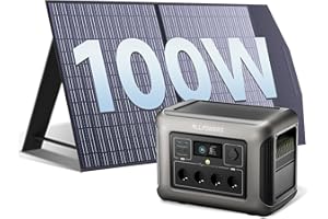 ALLPOWERS R1500 LITE Set Tragbare Powerstation mit 100W Solarpanel, 1056Wh LFP Batterie Backup mit 4 1600W AC Ausgäng, Schnellladung von 0-80% in 40 Mins Solar Generator, Notstromaggregat für Camping
