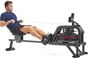 SUNNY HEALTH AND FITNESS Sunny Health & Fitness Premium Water Rowing Machine w/Intensive Dynamic Real-Time Resistance, 135 KG Capacity Flip-able Rower for Home Gym Training, Free SunnyFit App & Bluetooth Connection