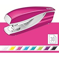 Leitz 55021023 Heftgerät (30 Blatt, Metall mit Kunststoffelementen, Inkl. Heftklammern, WOW) metallic pink