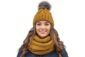 Vivisence Women Winter Hat with Bobble Warm and Cozy Headgear for Winter and Autumn Warm, Thick Knit Hat, Classic Cap for Ladies, Model 7014, Made in The EU