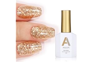 AILLSA Gold Gel Nail Polish, 15 ML Christmas Gel Polish, Champagne Glitter Gold Color, Soak Off UV/LED Lamp, Gel Nail Varnish for Gift, Wedding, Nail Art Salon DIY at Home